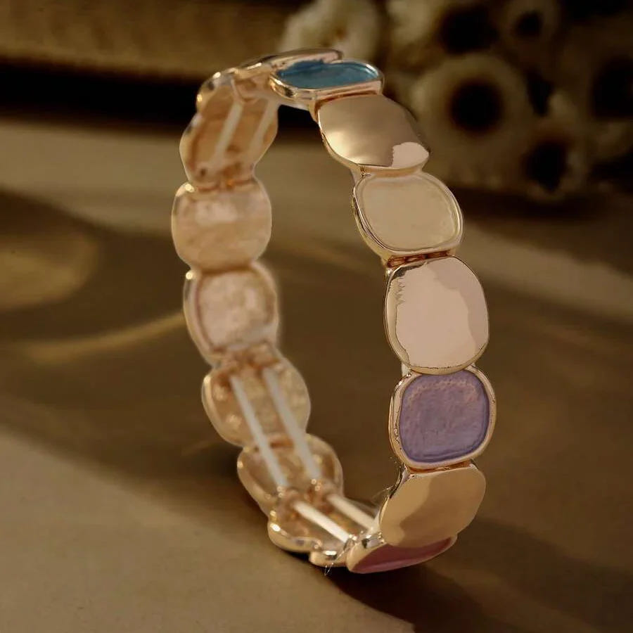 Elegant Oval Glossy & Matte Design Elastic Zinc Alloy Bracelet