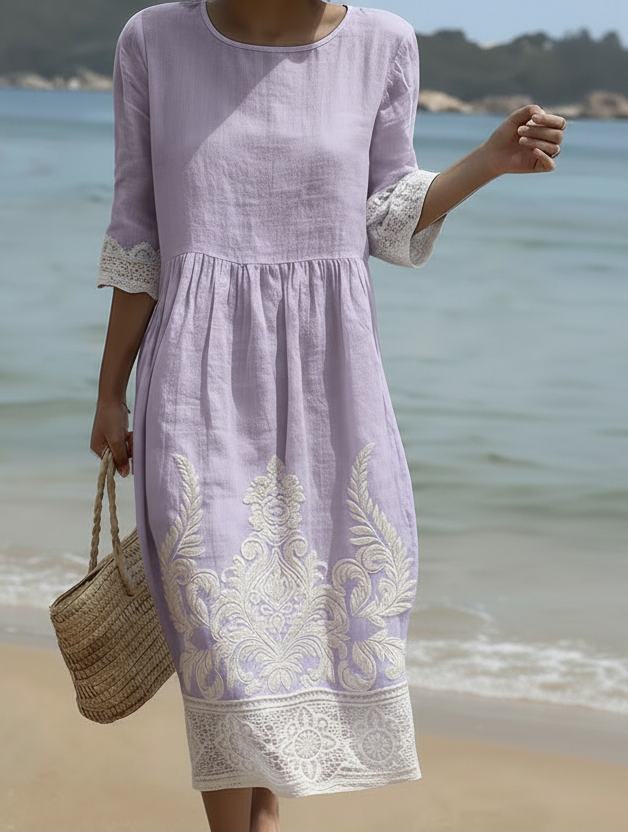 Tiffany en lavande | Robe à imprimé végétal et floral