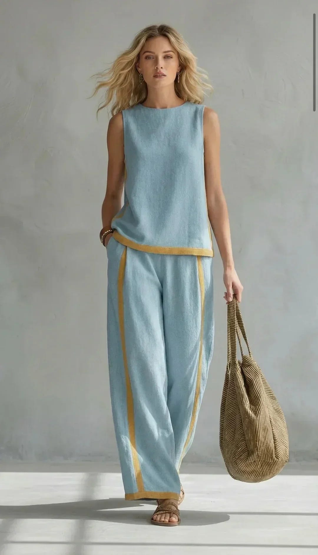 Ursula - Élégant ensemble décontracté composé d'un gilet et d'un pantalon aux finitions bicolores