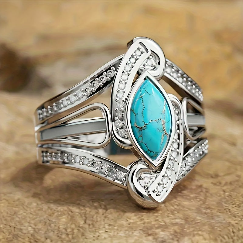 Statement Marquise Turquoise Sterling Silver Ring