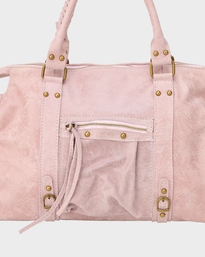 Vanilla Pink Shoulder Bag with Zip Closure and Gold-Tone Hardware