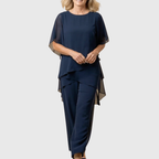 Linda | Tailleur avec pantalon palazzo drapé