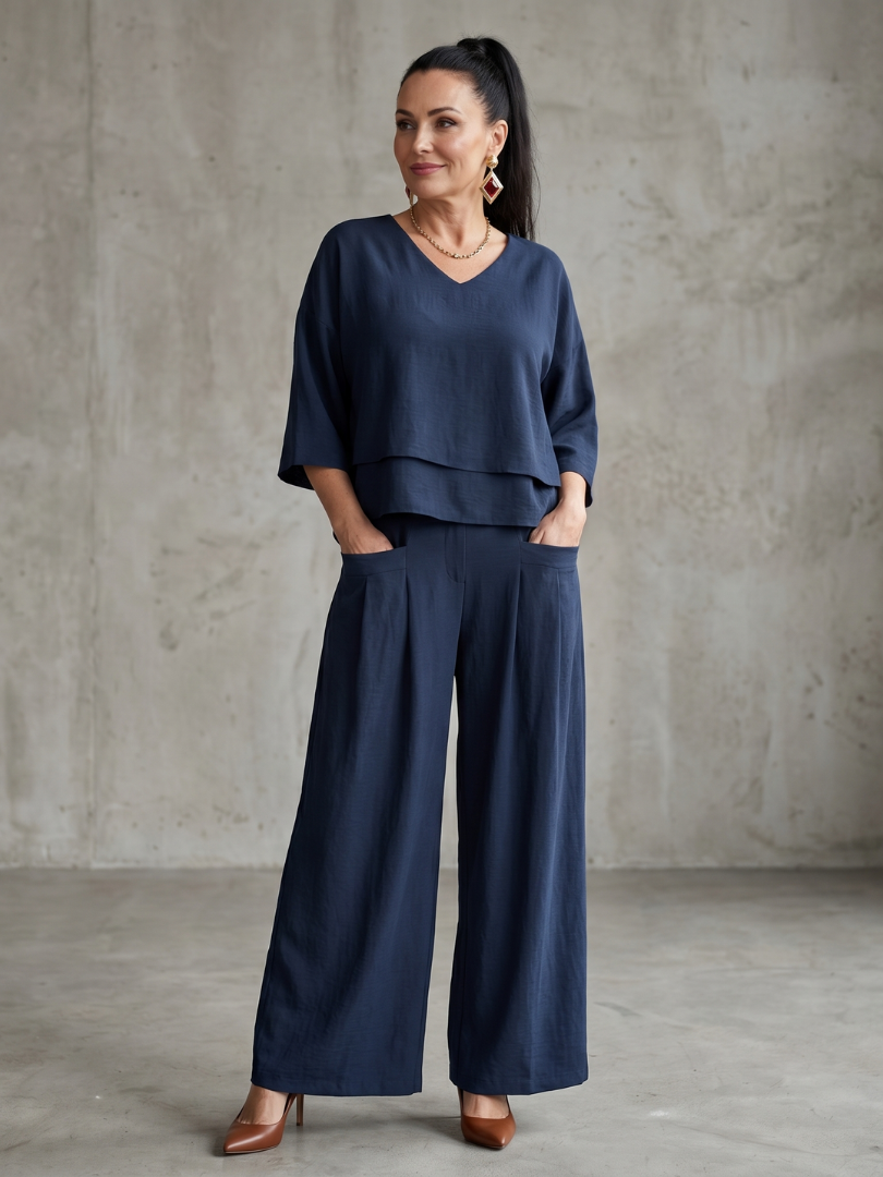River | Ensemble avec haut superposé et pantalon à jambes larges