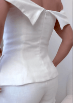 Traje de dos piezas de algodón y lino blanco Liam