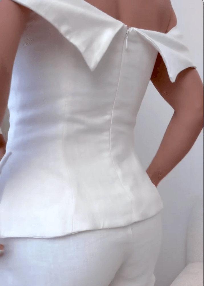 Traje de dos piezas de algodón y lino blanco Liam