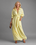 Zelith | Robe midi fluide à manches longues, col chemise et ceinture