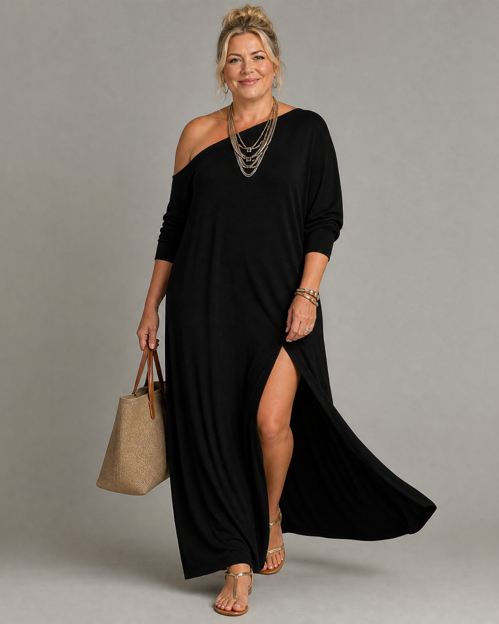 Asterelle | Vestido midi fluido de un hombro con abertura lateral