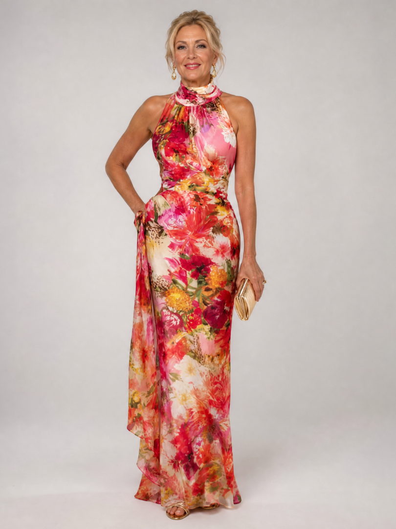 Elisabetta | Robe longue à imprimé floral et encolure dos nu