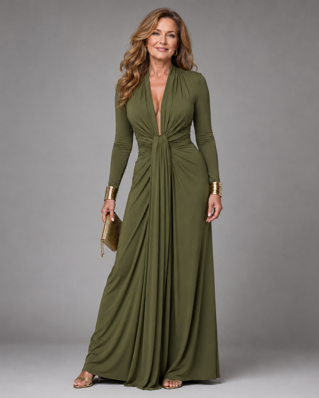 Vimmer | Robe longue à manches longues et décolleté V plongeant drapé