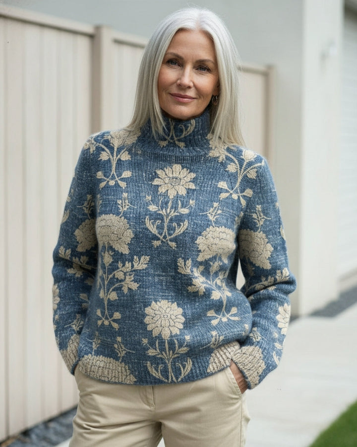 Evelyn™ | Elegant Floral Turtleneck Sweater