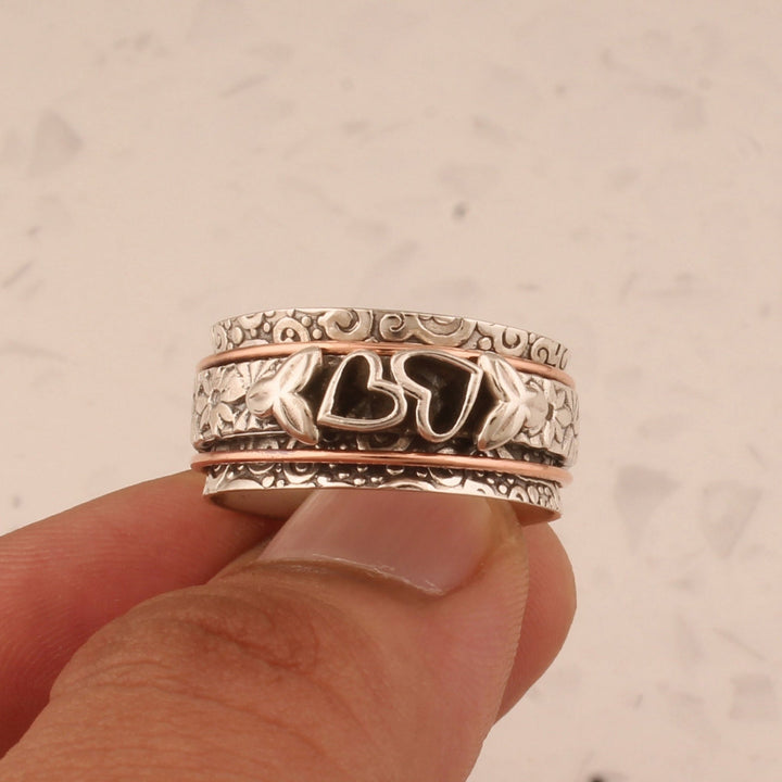 Vintage Style Butterfly Heart Silver Plated Spinner Ring