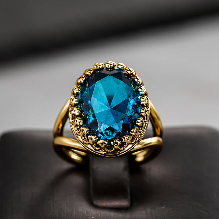 Elegant Gold Plated Oval Blue Stone Ring