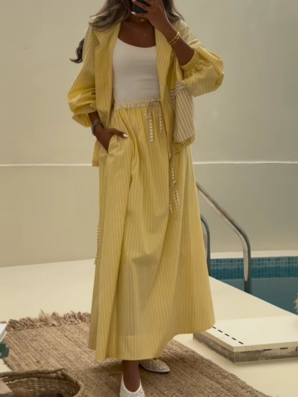 Conjunto informal de rayas amarillas Sophie