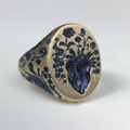 Vintage Hand Engraved Blue Floral Gold Ring