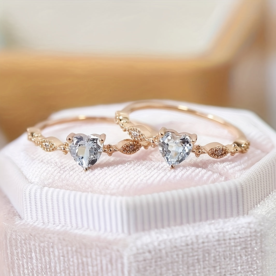 Vintage Minimalist Heart Shaped Zirconia Gold Plated Ring