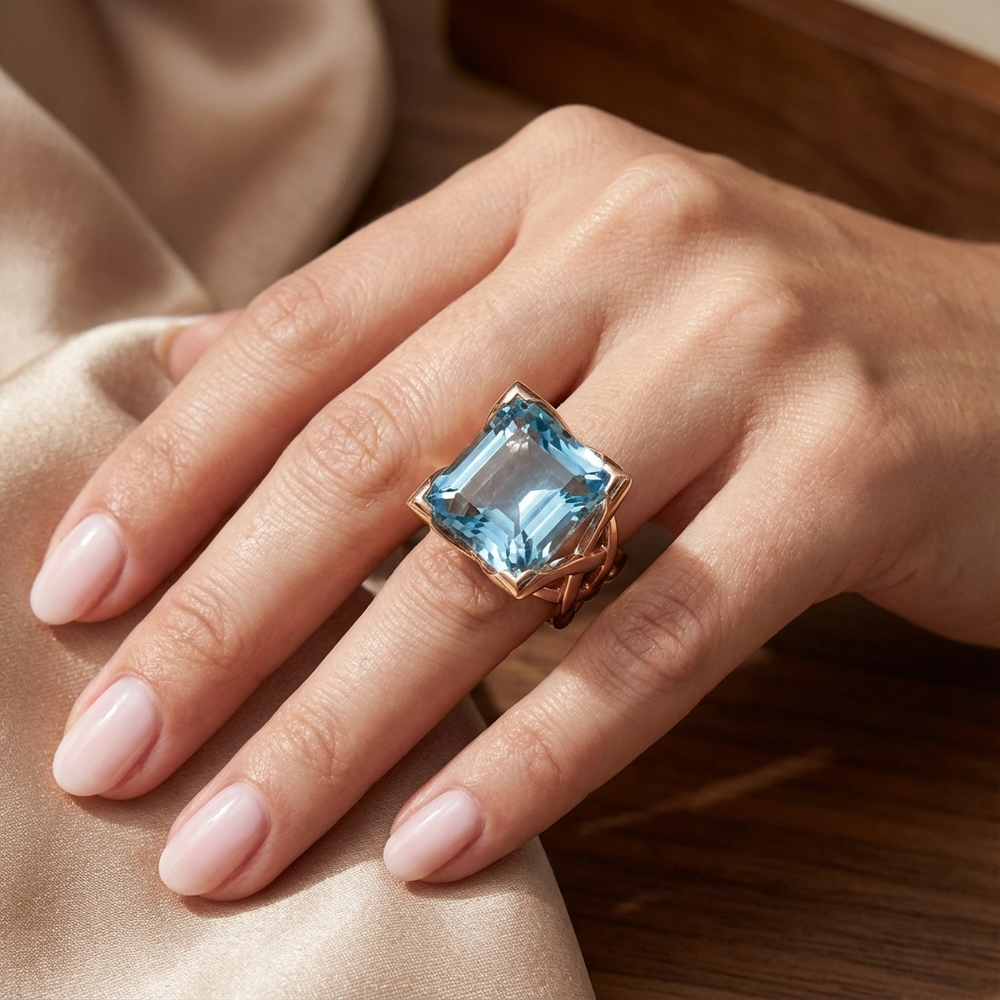 Vintage Rose Gold Blue Zirconia Ring