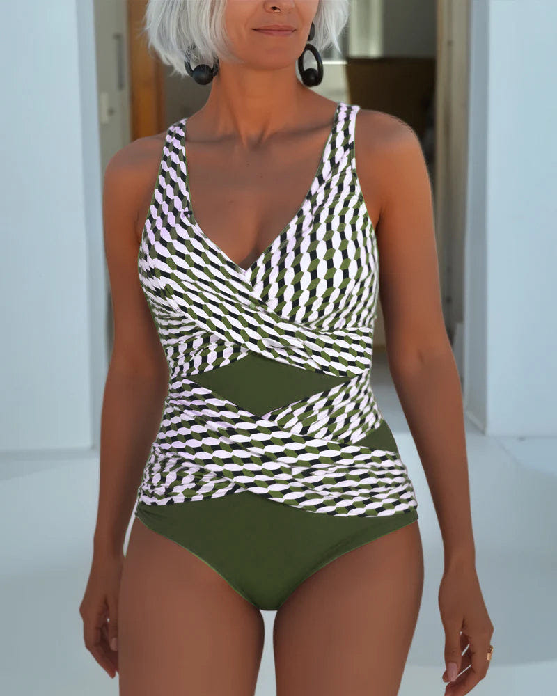 Tiffanie - Bañador de una pieza cruzado con estampado geométrico