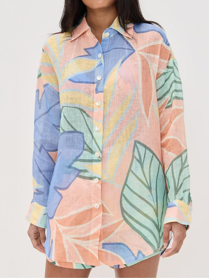 Amandine| Conjunto corto con estampado de hojas tropicales