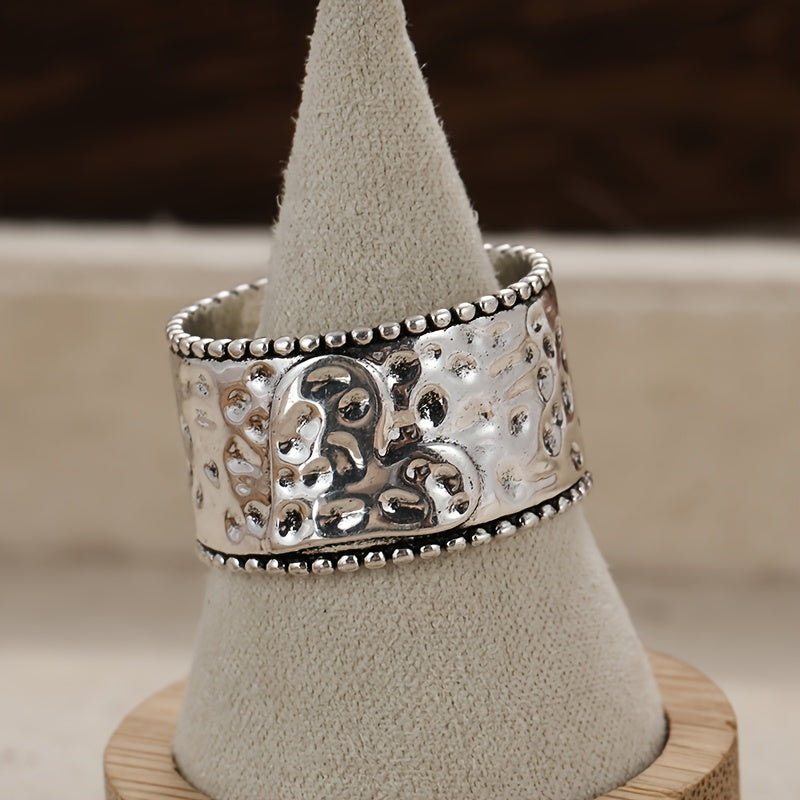 Vintage Handcrafted Silver Plated Wide Band Heart Spinner Ring