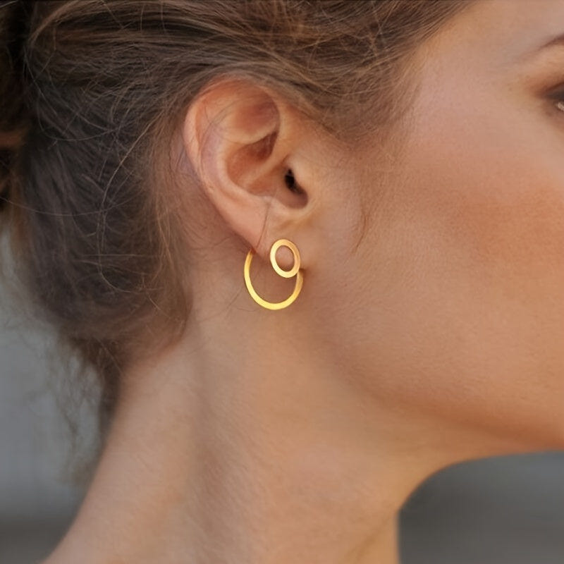 Pendientes colgantes minimalistas geométricos con doble círculo
