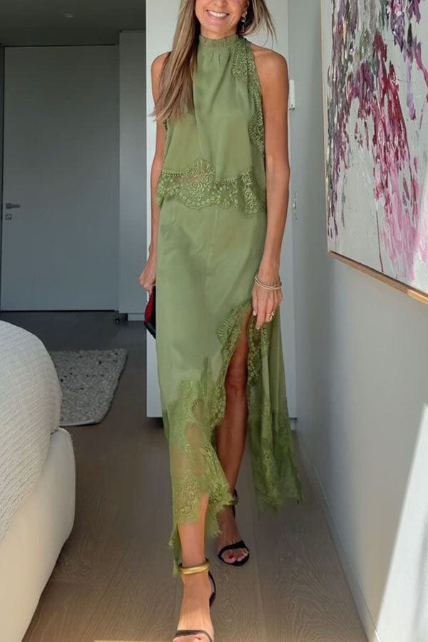 Conjunto de top de encaje plisado y falda con abertura irregular Isabella