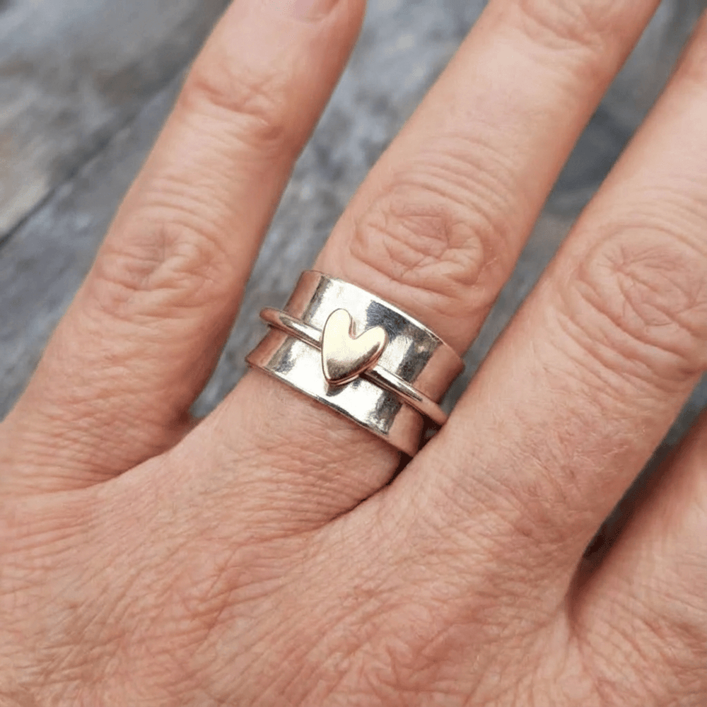Vintage Golden Heart Silver Ring