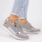 Camille | Women Contoured Zip Sneakers With Shimmer Mesh