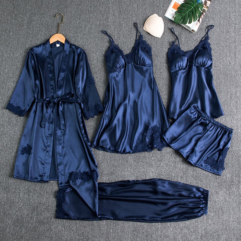 Rebecca | Ensemble de lingerie de nuit cinq pièces en soie et dentelle