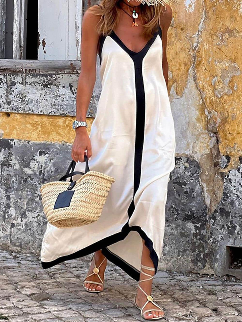 Nancy | Vestido midi color block estilo isla Lavechic