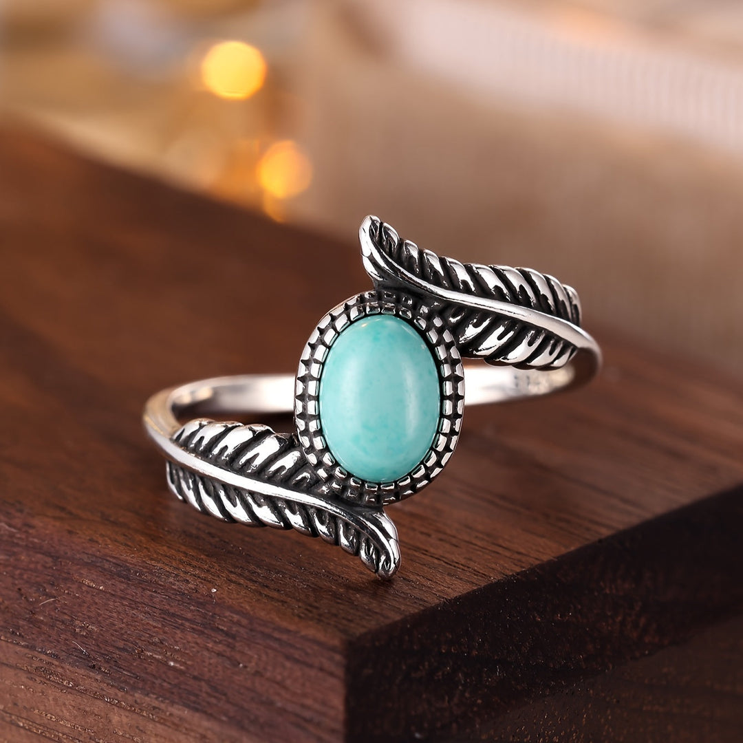 Vintage Leaf Turquoise Sterling Silver Ring