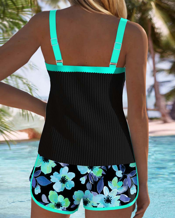 Federica - Conjunto de tankini con shorts acanalados