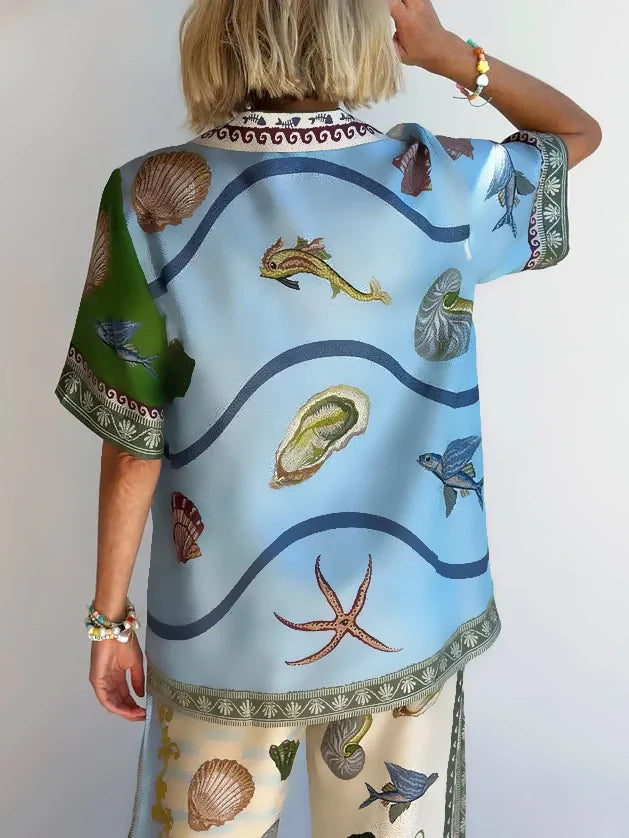 Conjunto Marina con Estampado Floral del Mar Profundo