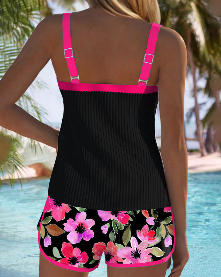 Federica - Conjunto de tankini con shorts acanalados
