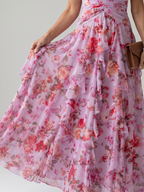 Nori | Robe longue à fleurs, encolure dos nu et corsage froncé