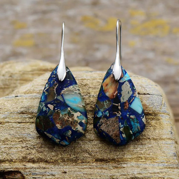 Pendientes colgantes de jaspe abstracto de piedra natural  