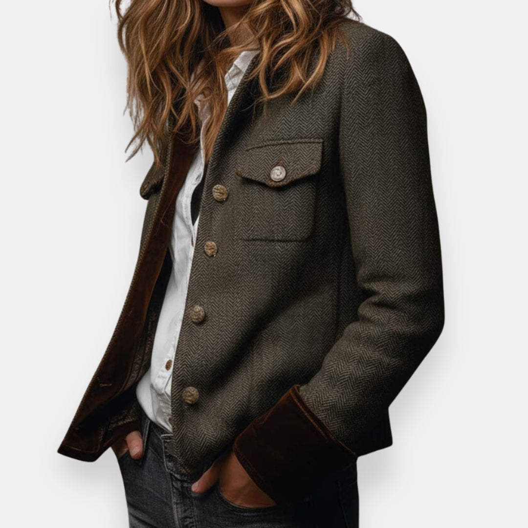 Corrie - Chaqueta de tweed con detalles de terciopelo