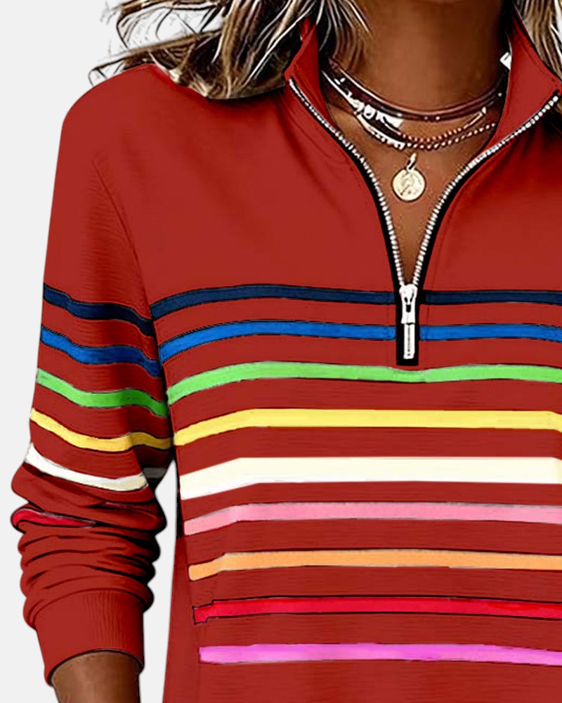 Vienna | Rainbow Striped Zip Sweatshirt