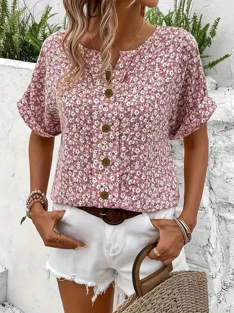 Wolena | Blusa con escote de pico y estampado de flores silvestres