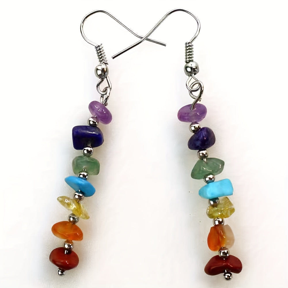 Pendientes colgantes bohemios y coloridos de piedras preciosas naturales
