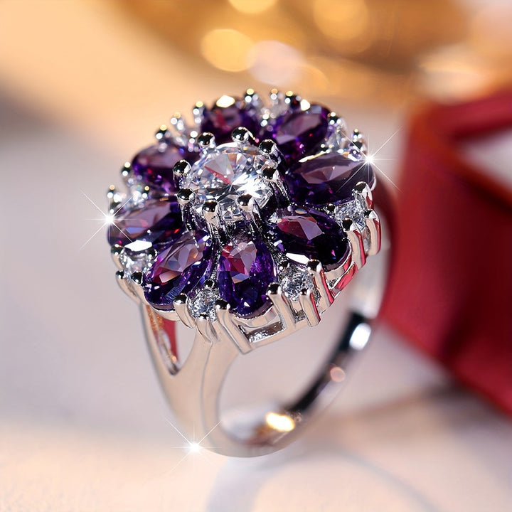 Elegant Stylish Purple Zirconia Flower Ring