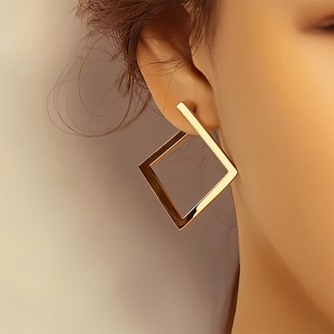 Pendientes Colgantes Minimalistas Cuadrados de Acero Inoxidable Chapado en Oro