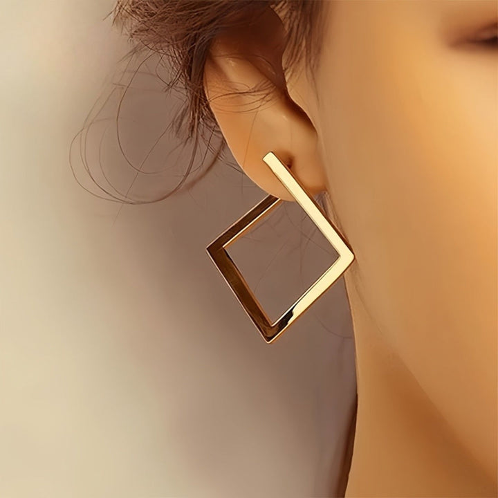 Pendientes Colgantes Minimalistas Cuadrados de Acero Inoxidable Chapado en Oro
