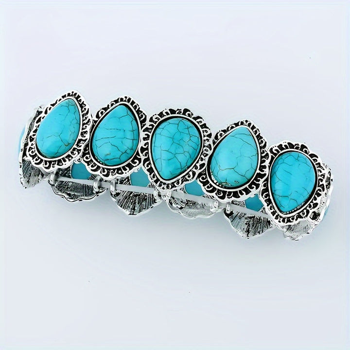 Vintage Turquoise Oval Silver Plated Statement Bracelet