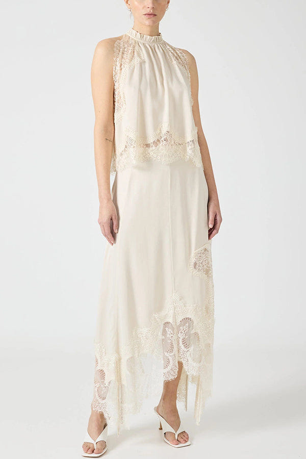 Conjunto de top de encaje plisado y falda con abertura irregular Isabella