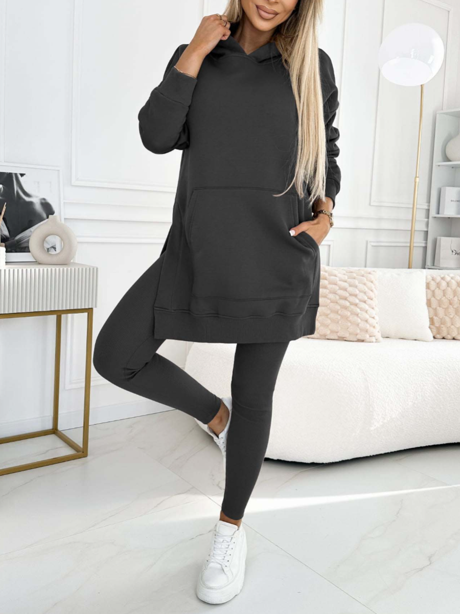 Conjunto Moletom com Capuz Cor Sólida e Leggings Forradas Sienna