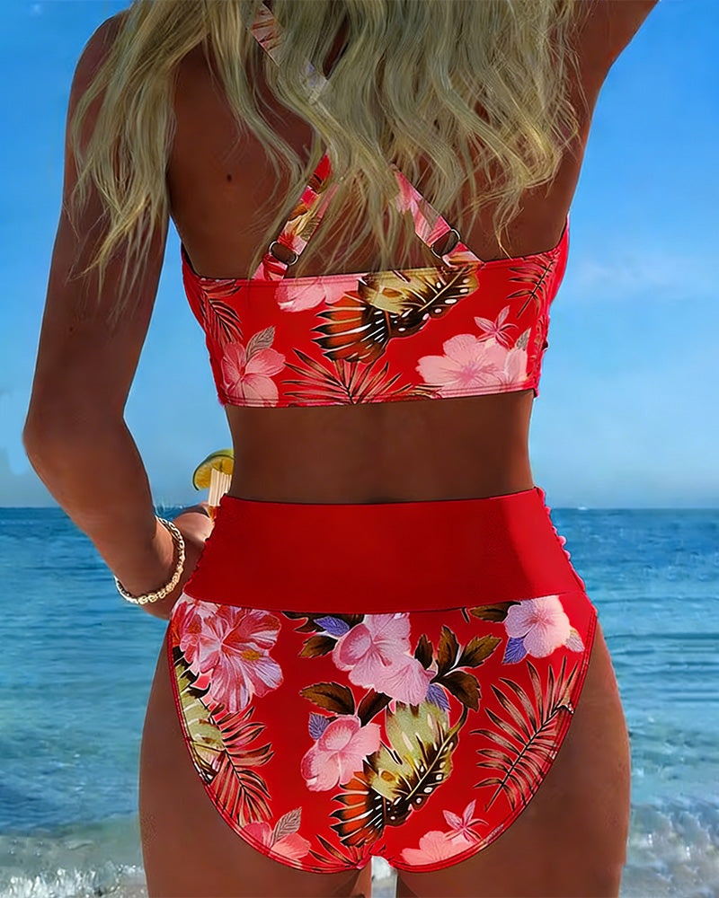 Jolina - Conjunto de biquíni transpassado com estampa floral