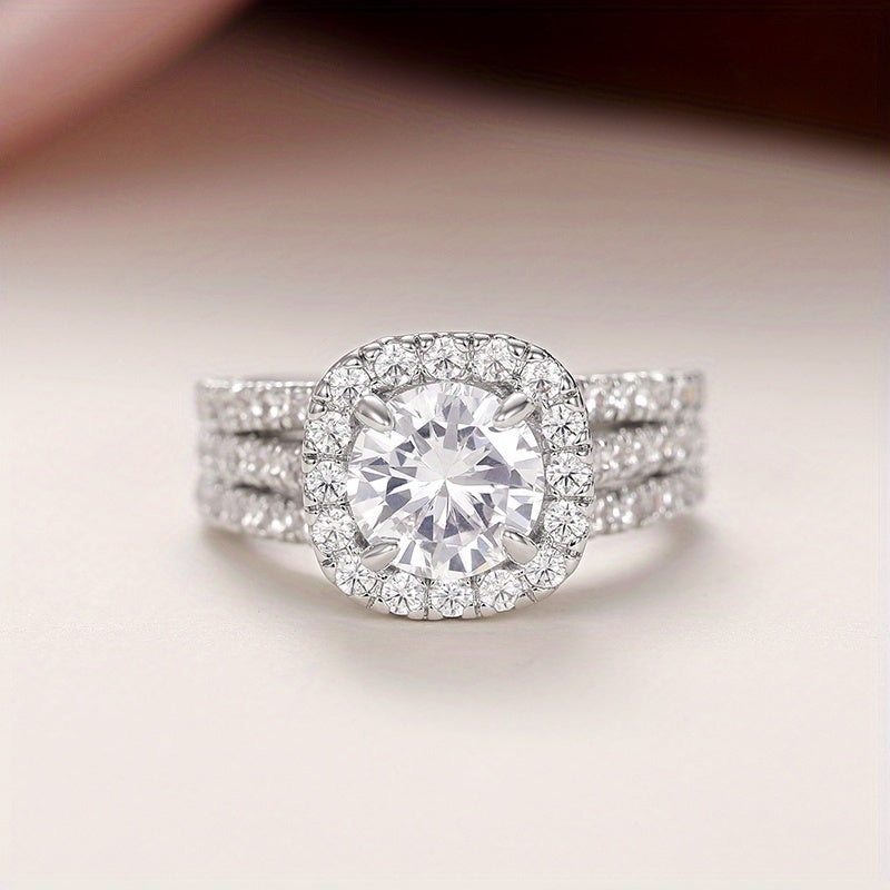 Elegant Zirconia Single Stone Side Micro Pave Rings
