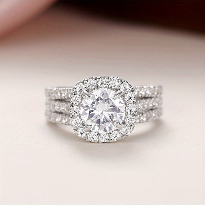 Elegant Zirconia Single Stone Side Micro Pave Rings