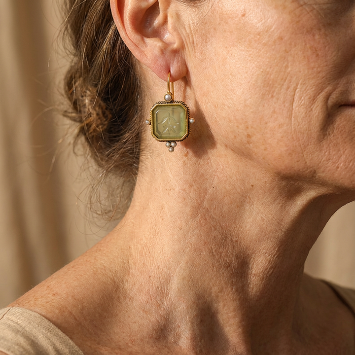 Pendientes colgantes vintage con colgante geométrico de perlas