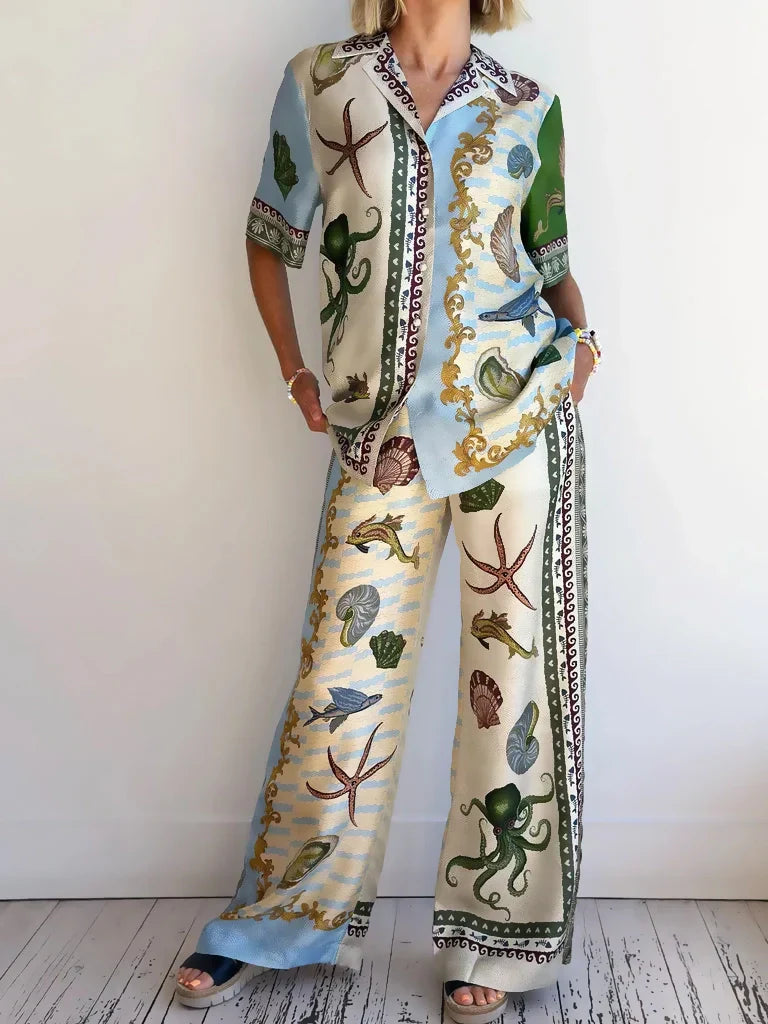 Conjunto Marina con Estampado Floral del Mar Profundo